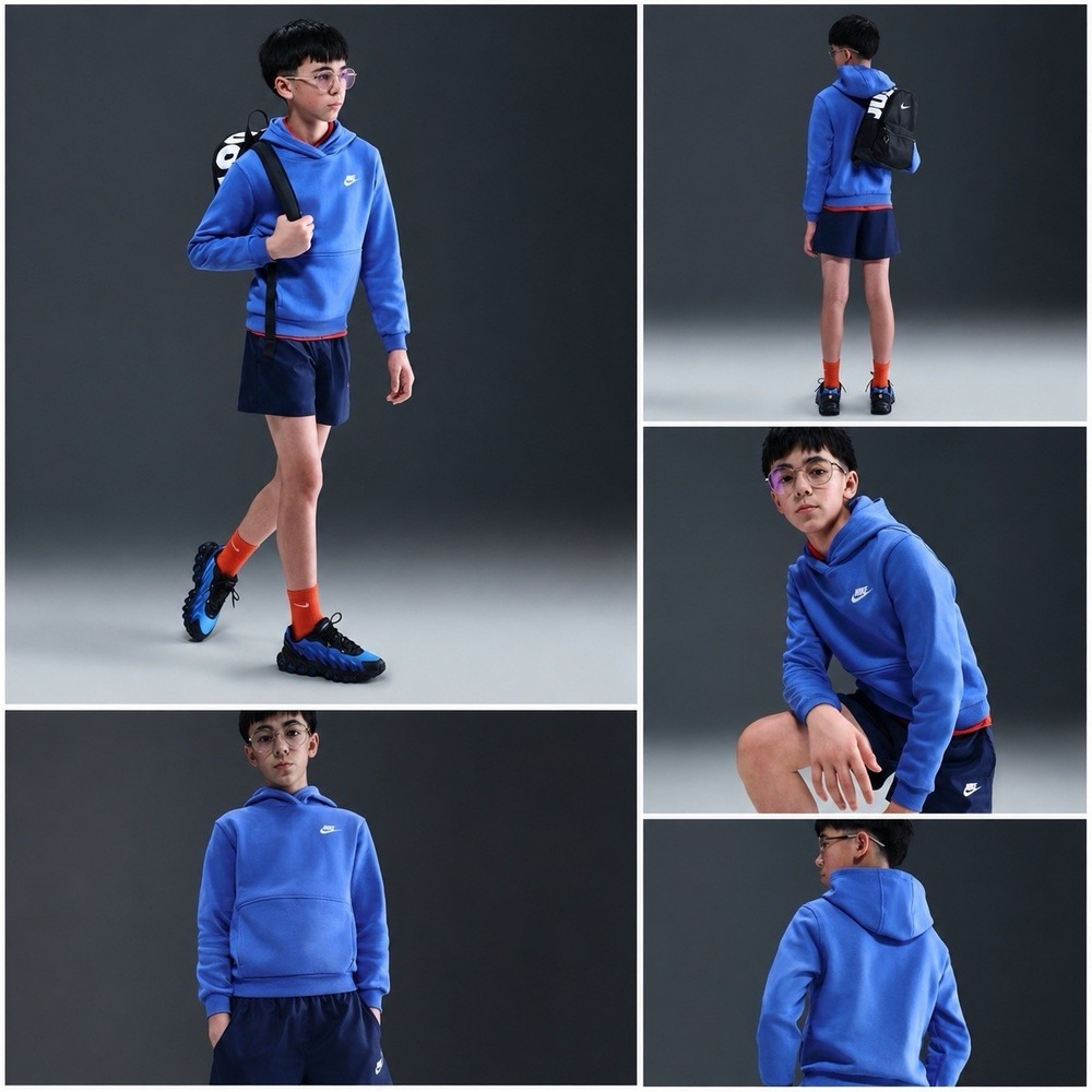 Nike Sportswear Club Fleece Big Kids Pullover Hoodie Comet Blue/White S NWT